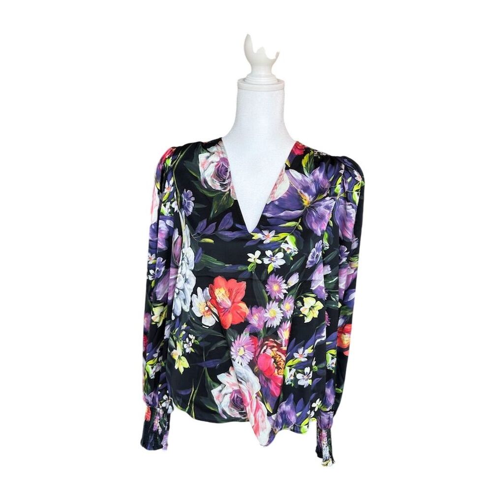Express Women's XS Floral V-Neck Long Sleeve Blouse Multicolor
